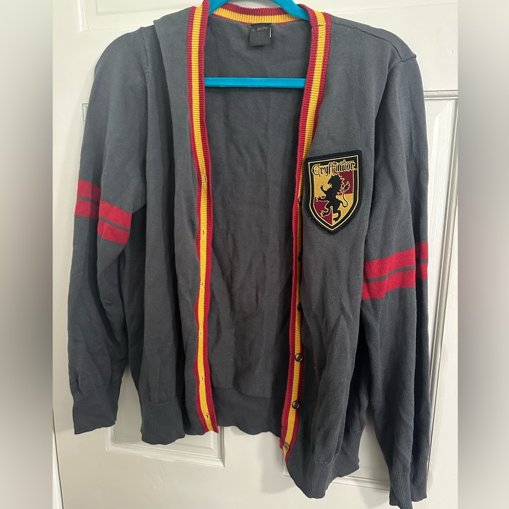 Gray Harry Potter Cardigan with Gryffindor Patch